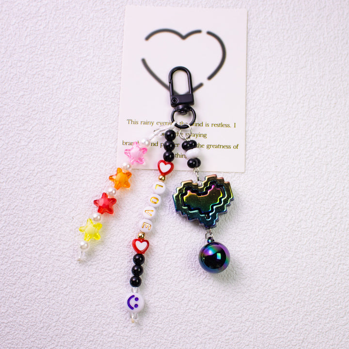 LOVE heart-shaped car keychain with sweet letter beads
