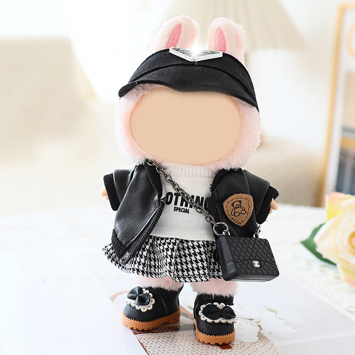Cool Leather jacket suit for labubu dolls clothes