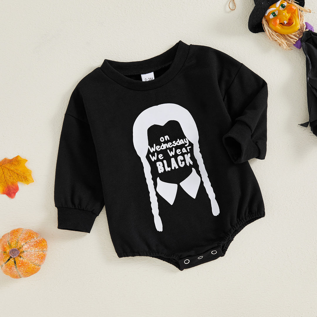 Halloween Wednesday Printed Long Sleeve Bodysuit for sibling