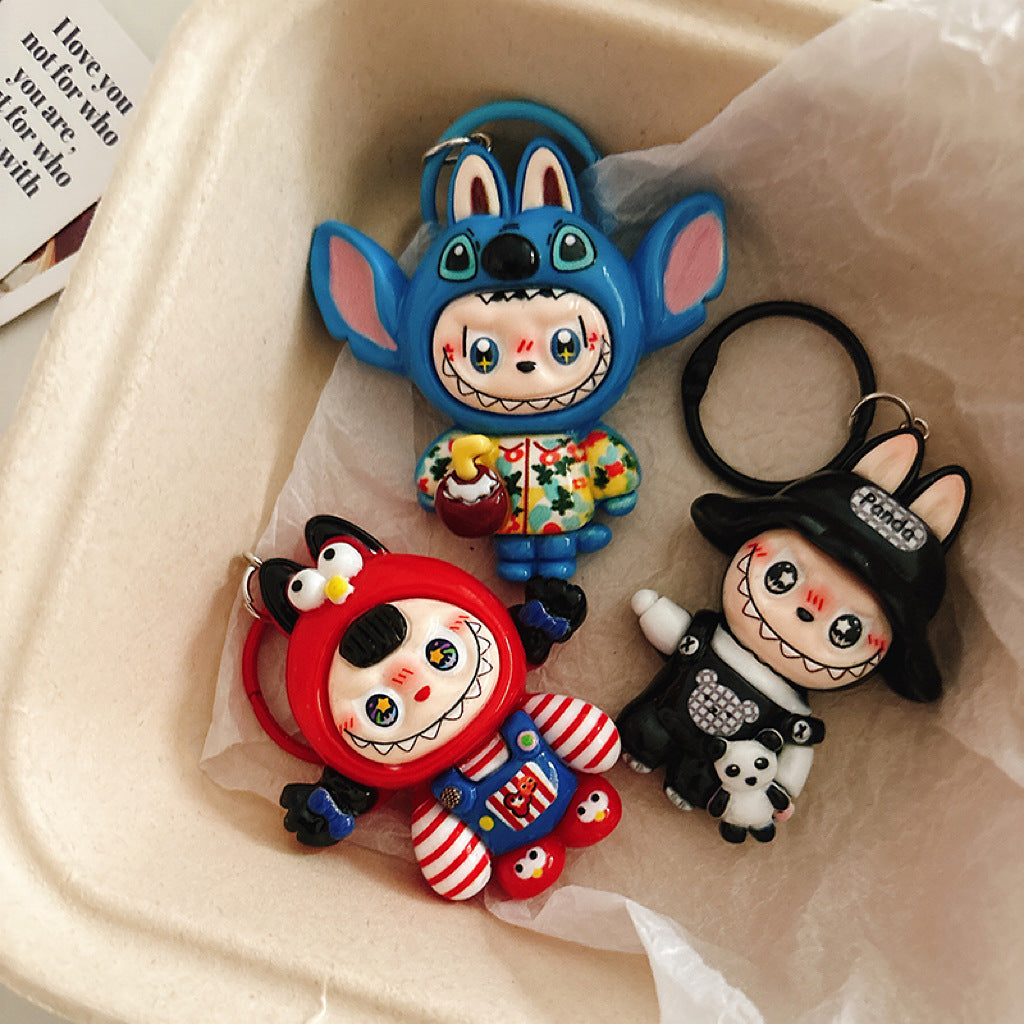 Cross-dressing Labub keychain pendant