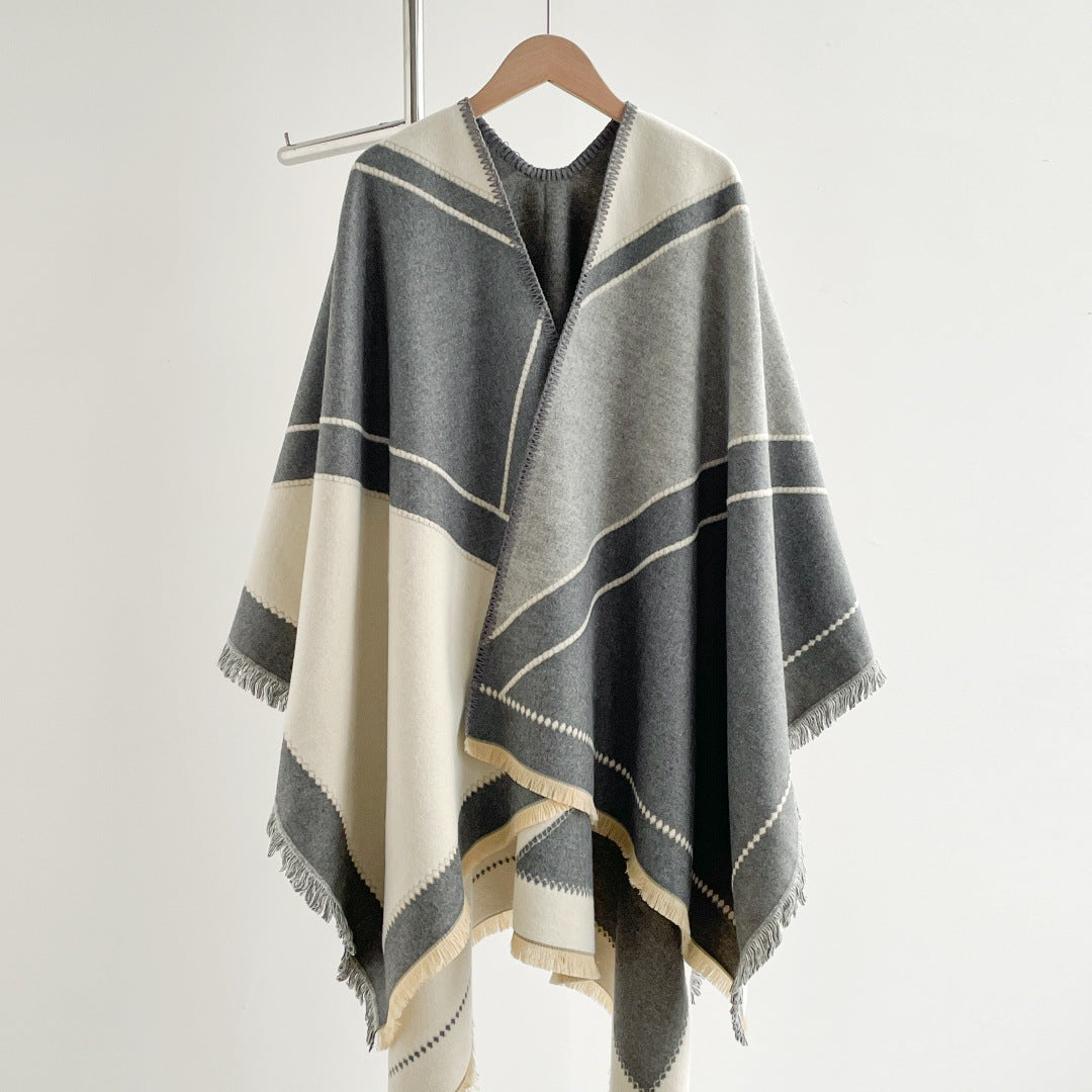 Imitation cashmere Raw edge tassels warm shawl