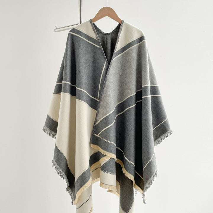 Imitation cashmere Raw edge tassels warm shawl