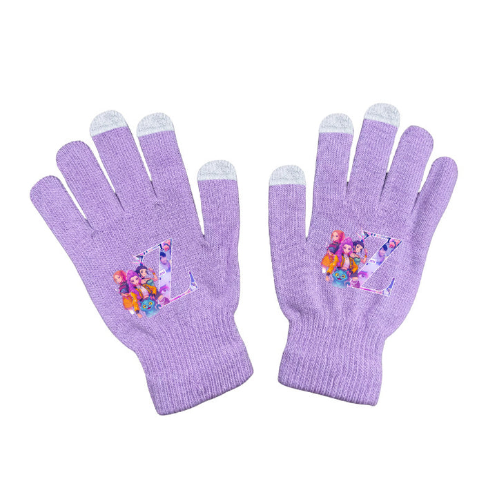 KPOP demon hunters Initials knitted purple gloves
