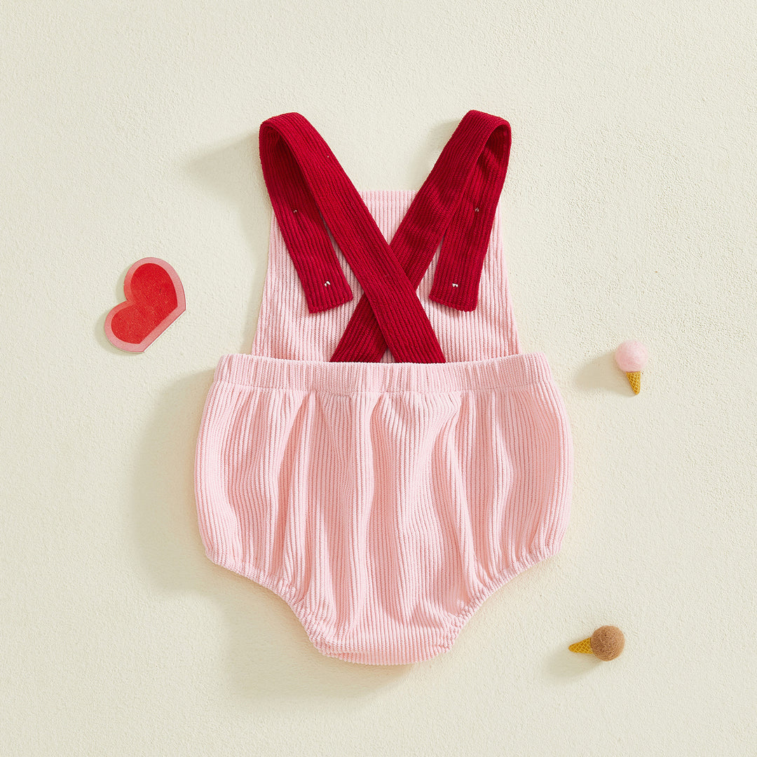 Baby Valentine's corduroy letter heart embroidered sleeveless romper