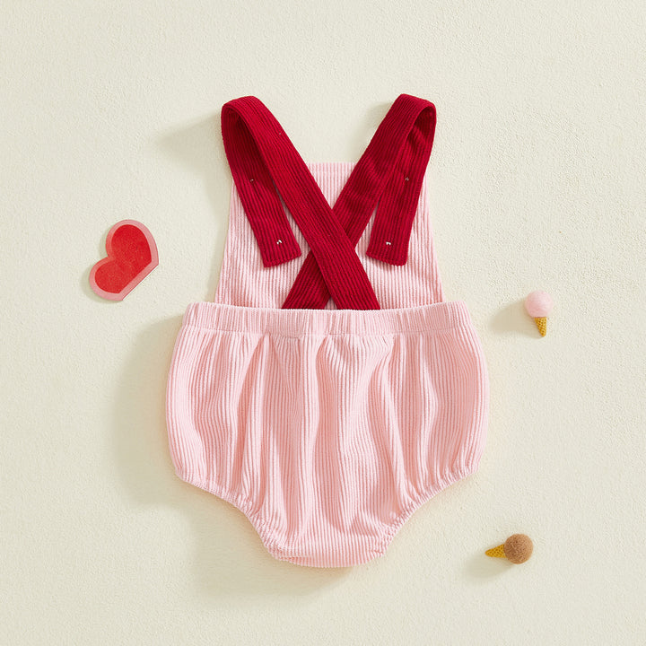 Baby Valentine's corduroy letter heart embroidered sleeveless romper
