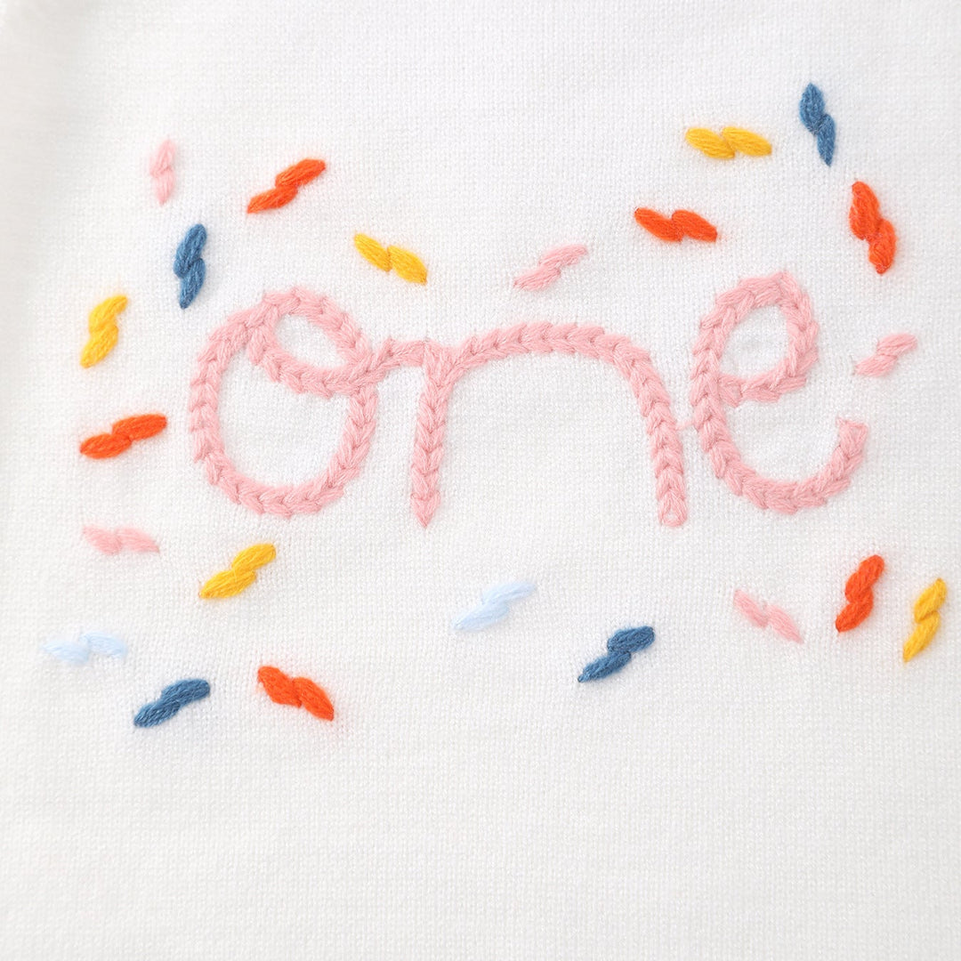 Baby Girl First Birthday One Embroidery Knit Romper