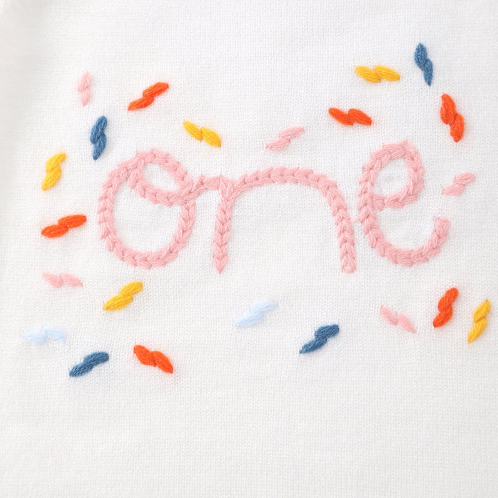 Baby Girl First Birthday One Embroidery Knit Romper