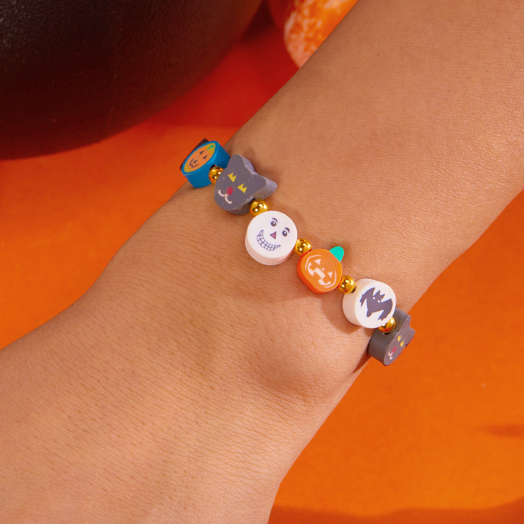 Halloween Pumpkin Ghost Contrast Color Soft Clay Bracelet-4pcs set