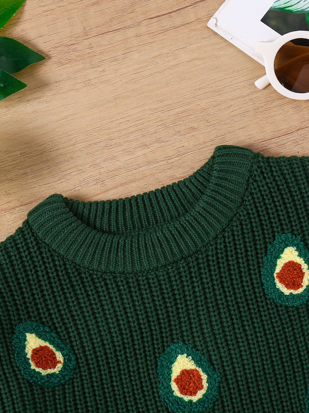 Baby Cartoon Avocado Embroidered Long-Sleeved Sweater