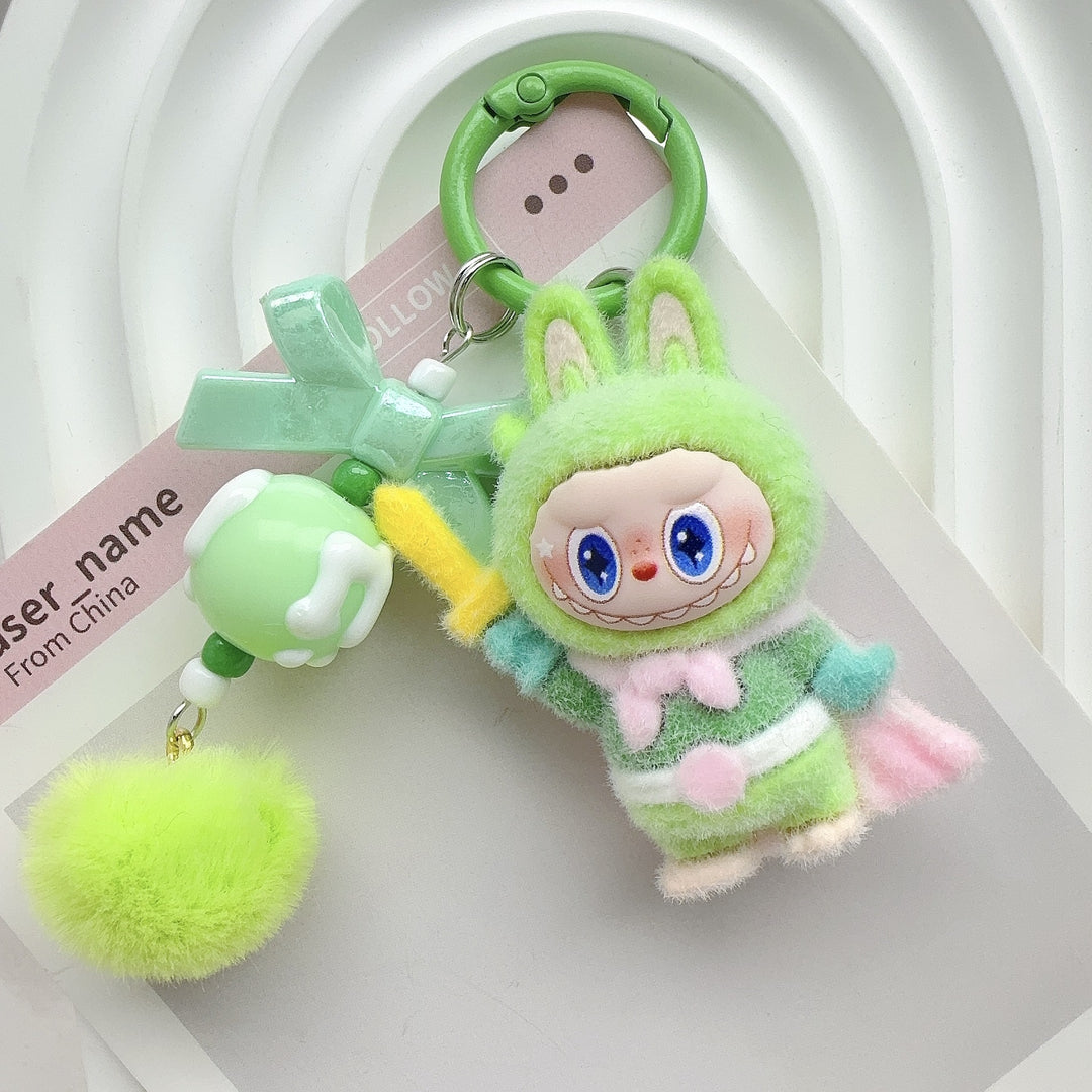 Flocked knight hero cute monster keychain bag charms