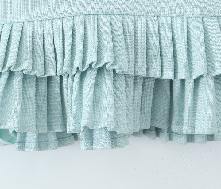 Striped short-sleeved shirt&low-waist pleated skirt