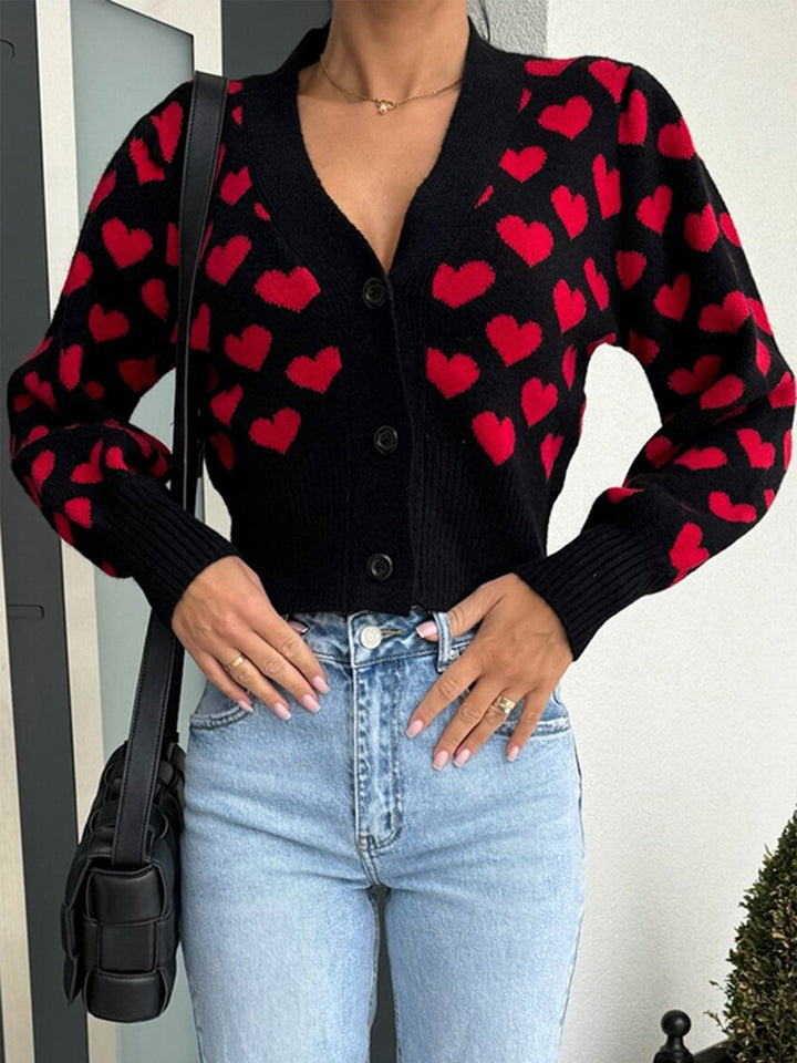 Valentine's Heart jacquard cropped cardigan sweater coat