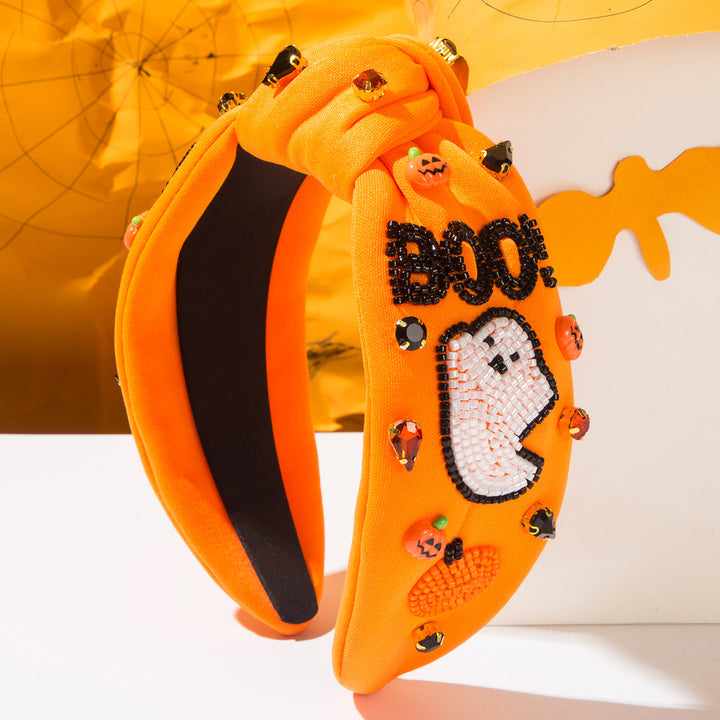 Diamond rice bead BOO ghost pumpkin headband for Halloween