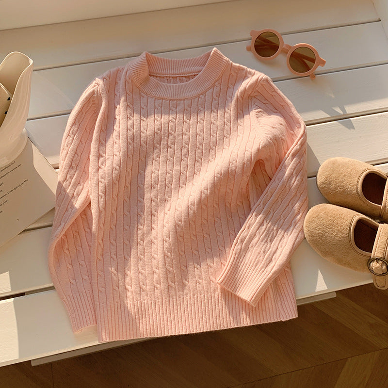 Children's solid color twist round neck knitted sweater