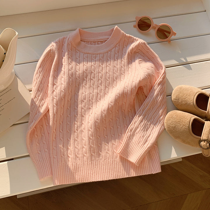 Children's solid color twist round neck knitted sweater