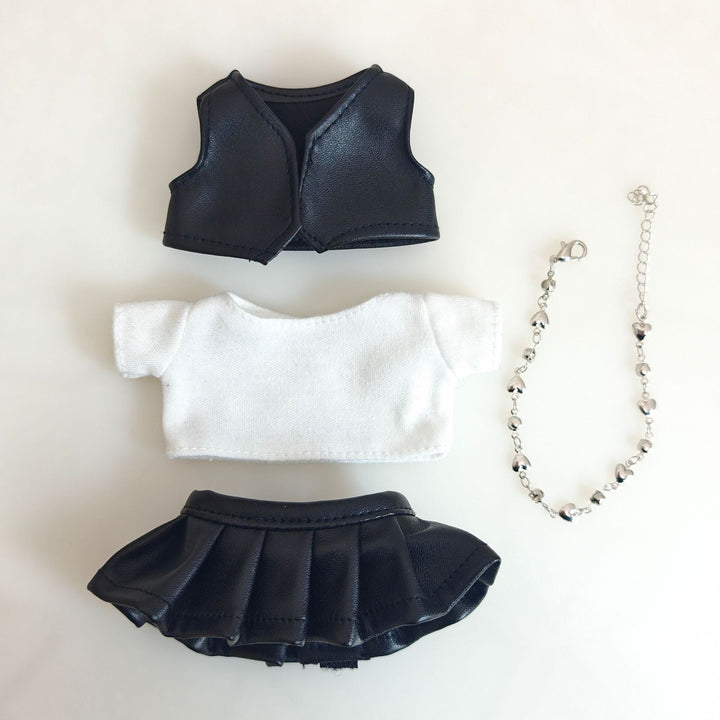 Labubu doll clothes leather vest skirt set