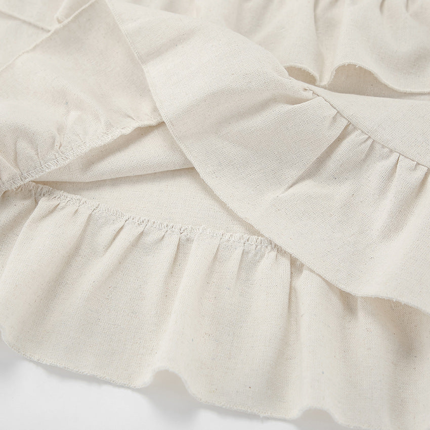Halter Neck Ruffle Layered Linen Mini Dress