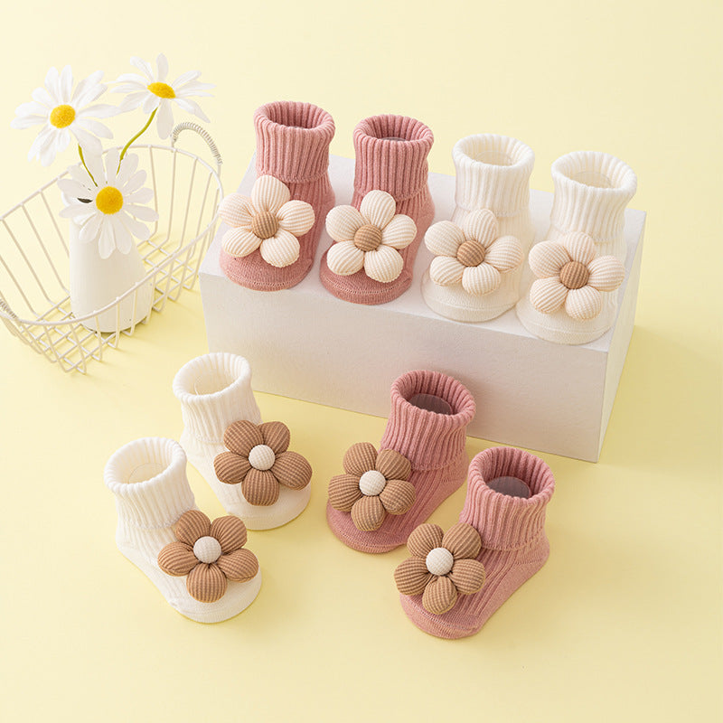Newborn baby non-slip cotton flower socks