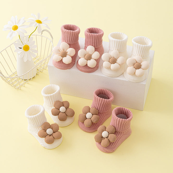 Newborn baby non-slip cotton flower socks