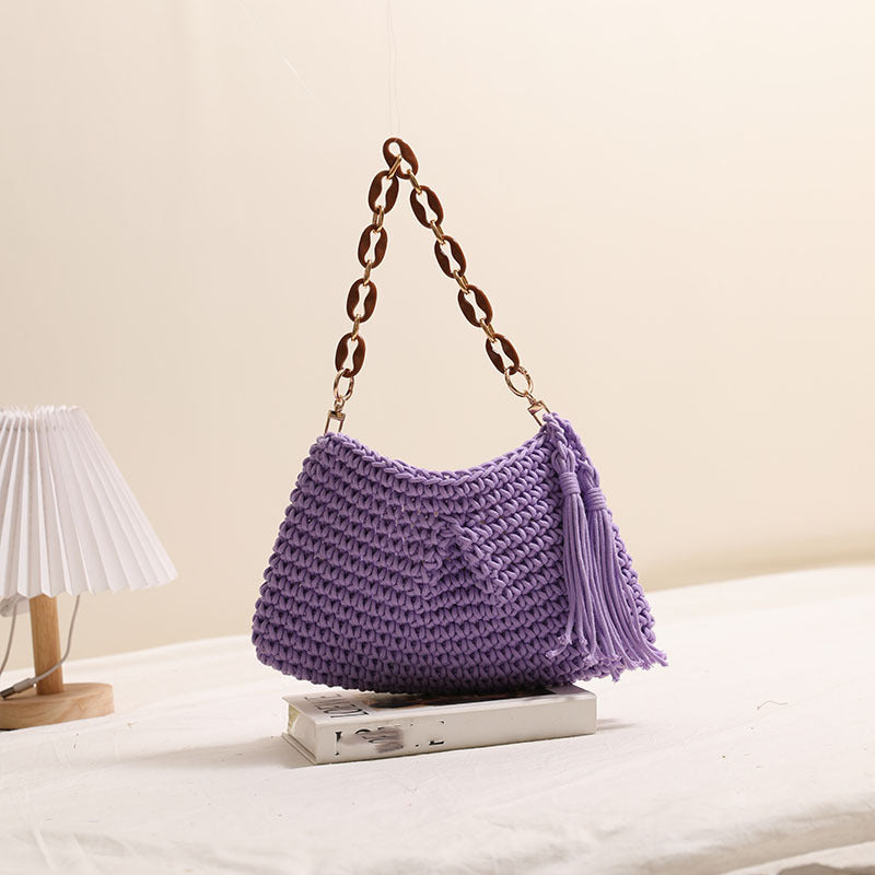 Underarm cotton woven bag tassel shoulder beach bag