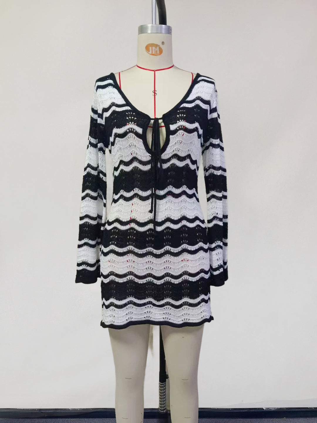 Striped Hollow Beach Swimsuit Cover Up