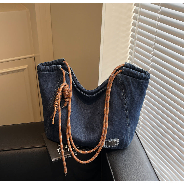 Large capacity denim tote bag shoulder bag