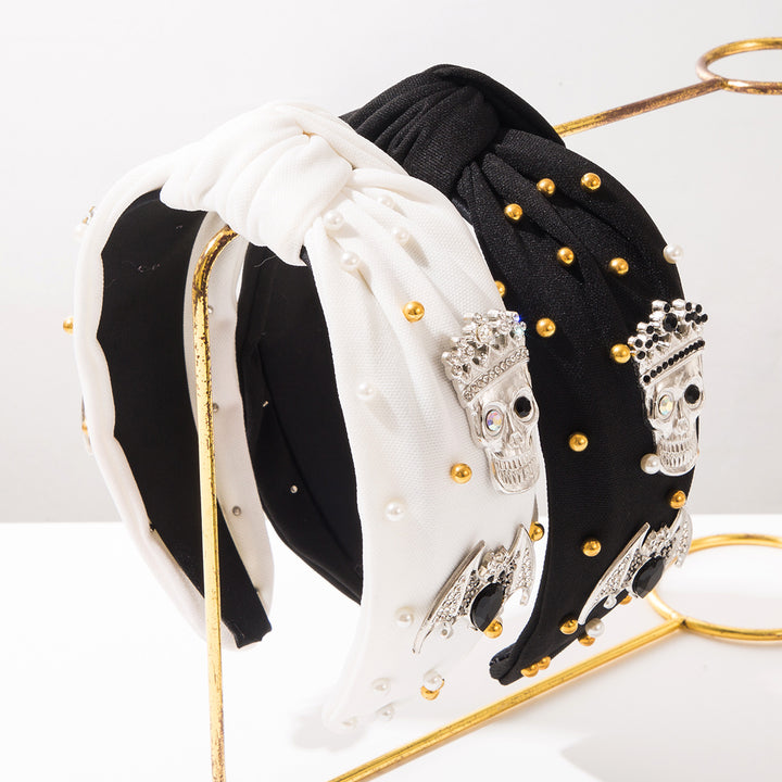 Halloween Queen Crowned Skull Rhinestone Knotted Headband