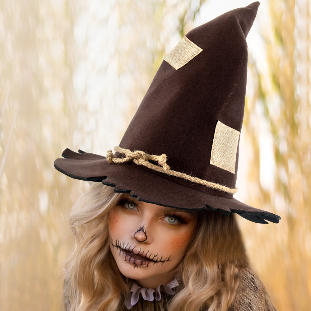 Scarecrow patch witch hat Halloween witch hat party accessories costumes