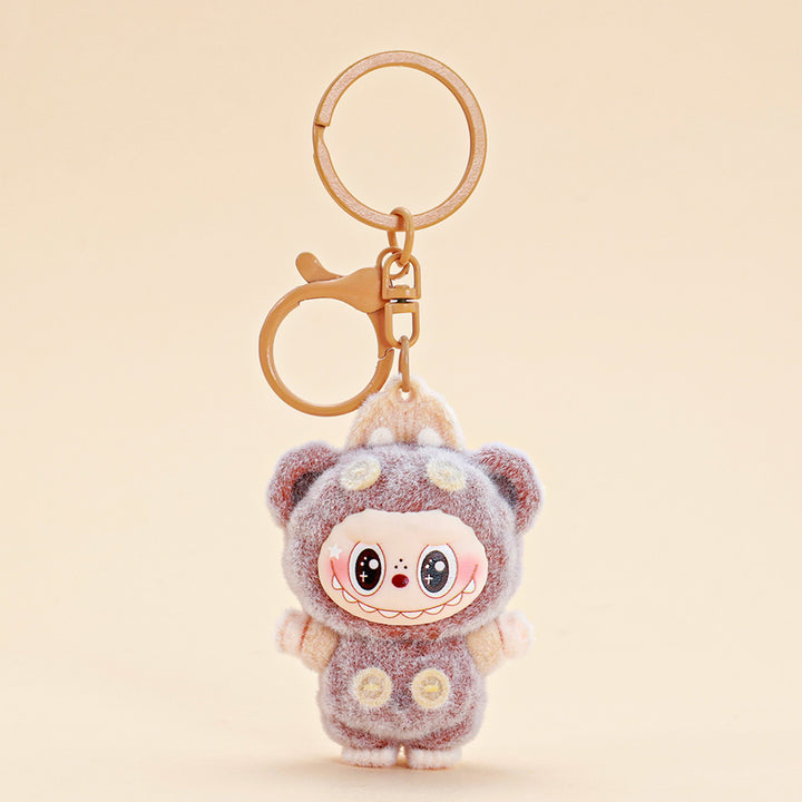 Labubu flocking keychain labubu pendant school gift