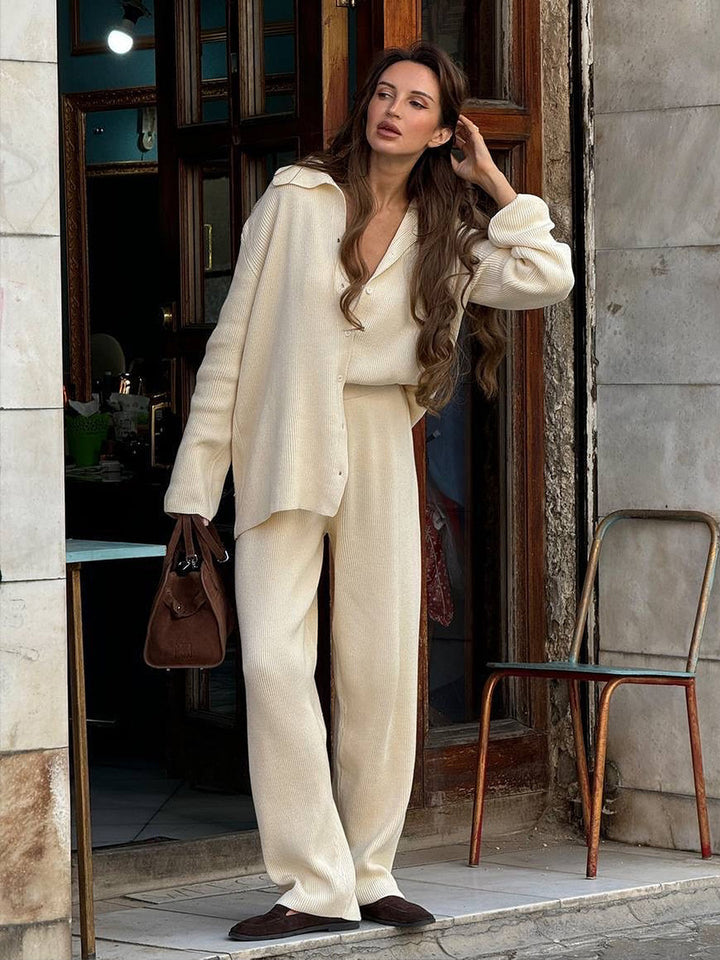 Casual Striped Knitted sweater&pant 2pcs set