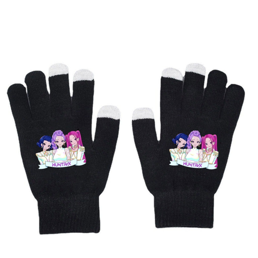 KPOP demon hunters Printed Knitted Touch Screen Gloves