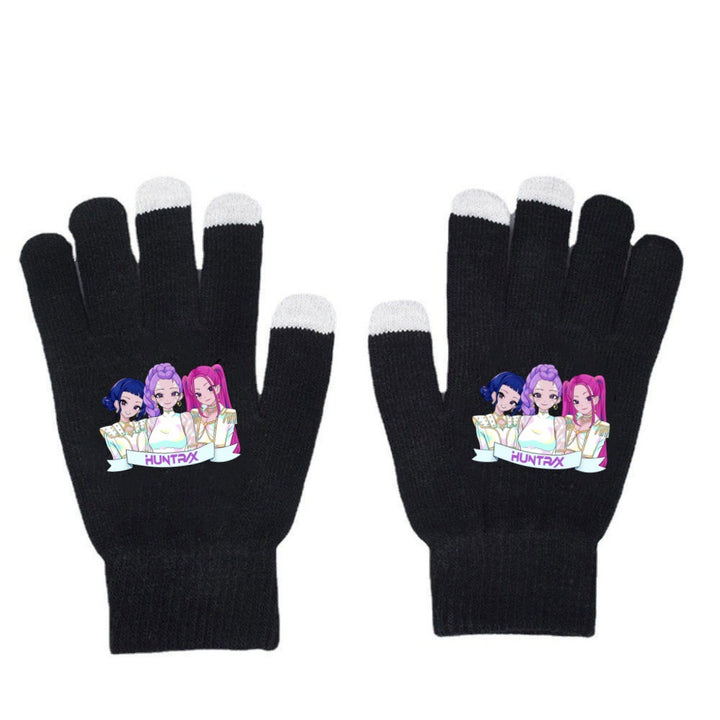 KPOP demon hunters Printed Knitted Touch Screen Gloves