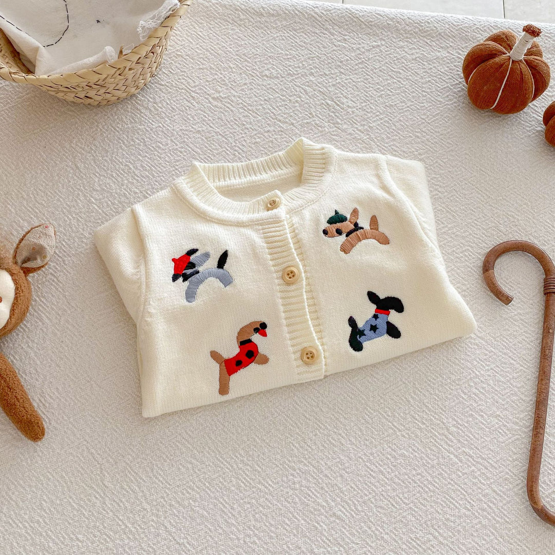 Baby puppy embroidered knitted cardigan sweater