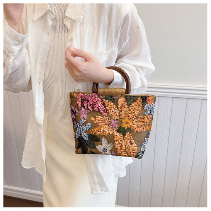 Colorful Sequins floral Mesh Embroidered Jacquard Tote bag