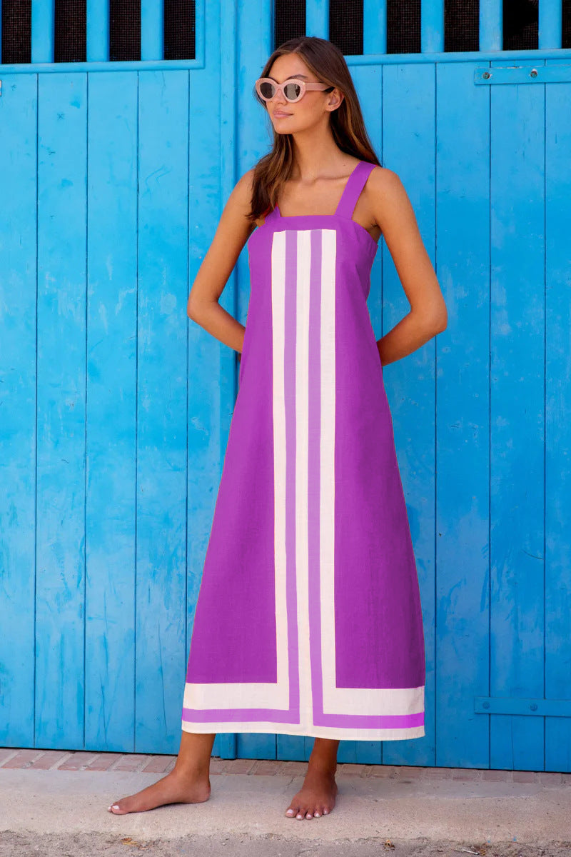 Color Block Square Neck Dress for vacation