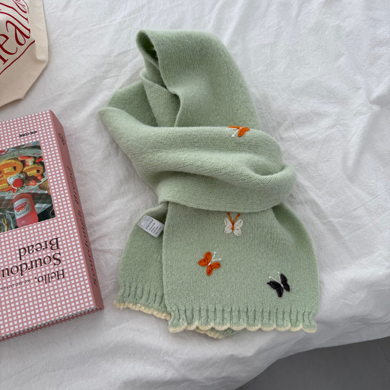 Embroidered Butterfly Warm Scarf