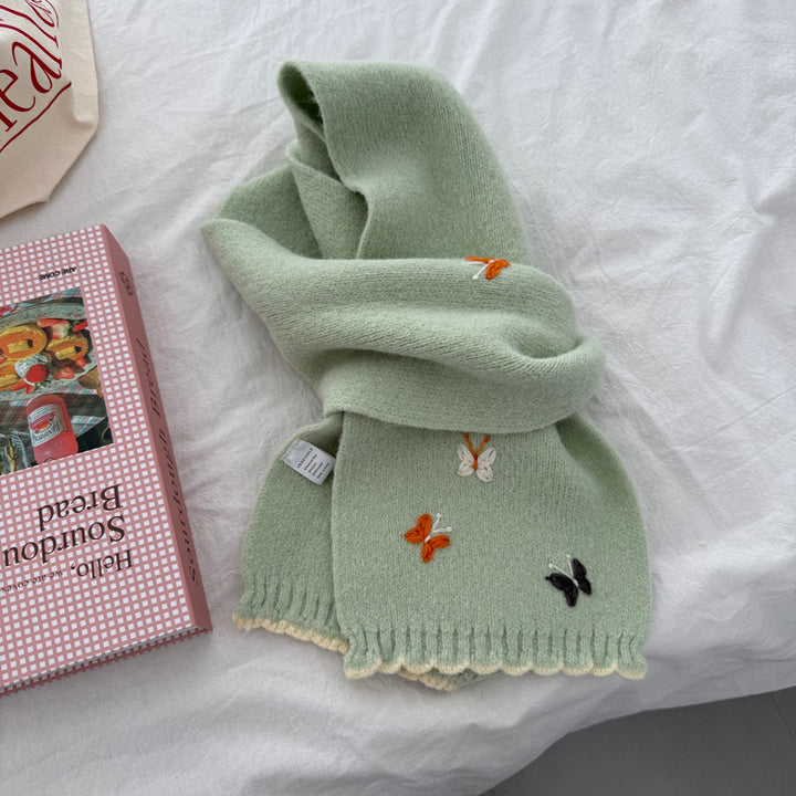 Embroidered Butterfly Warm Scarf