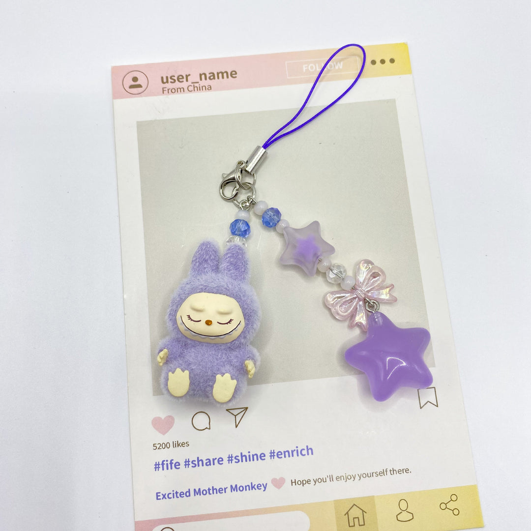 Flocked Mini Labubu stars Keychain bag pendant