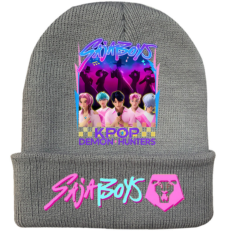 Kpop Demon Hunters knitted beanie hat-gray