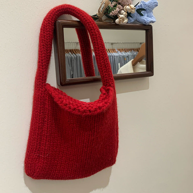 Wool knitted small handbags crocheted thick needle handbags