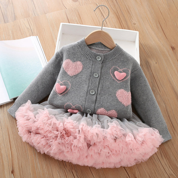 Valentine’s love heart cardigan sweater&tutu skirt 2pcs set
