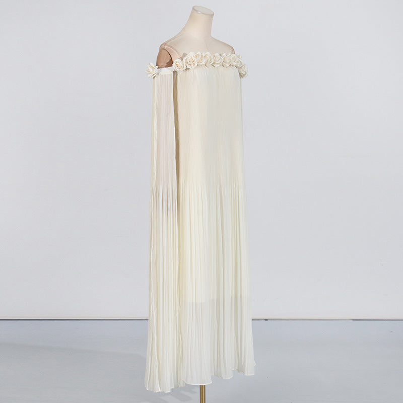 Off Shoulder Rosette Detail Maxi Draped Gown dress