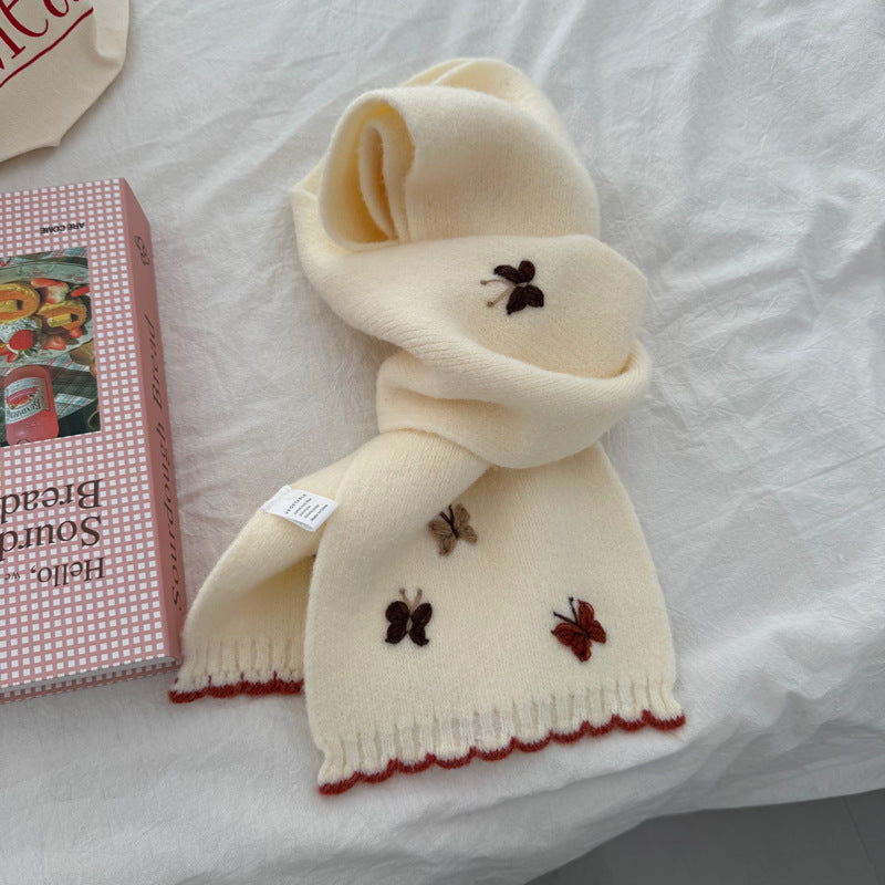 Embroidered Butterfly Warm Scarf