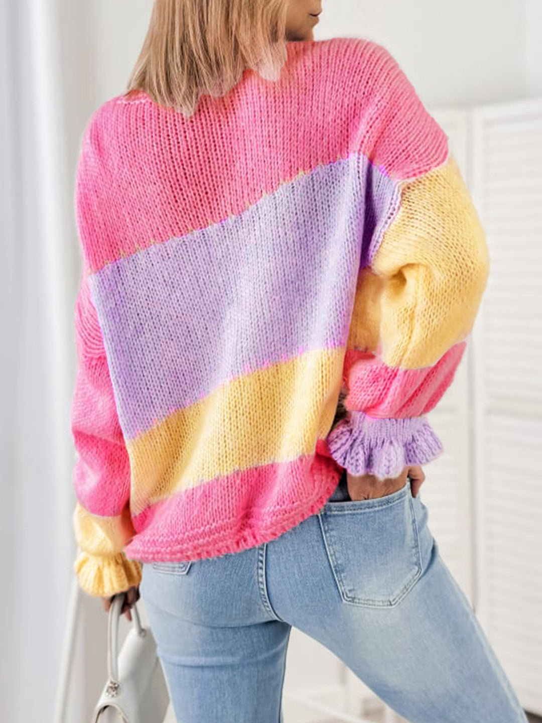 Women's Color Block Loose cozy Knitted Cardigan