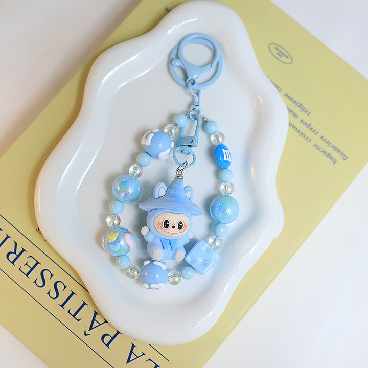 Flocking magic witches labubu Beaded keychain bag pendant gif