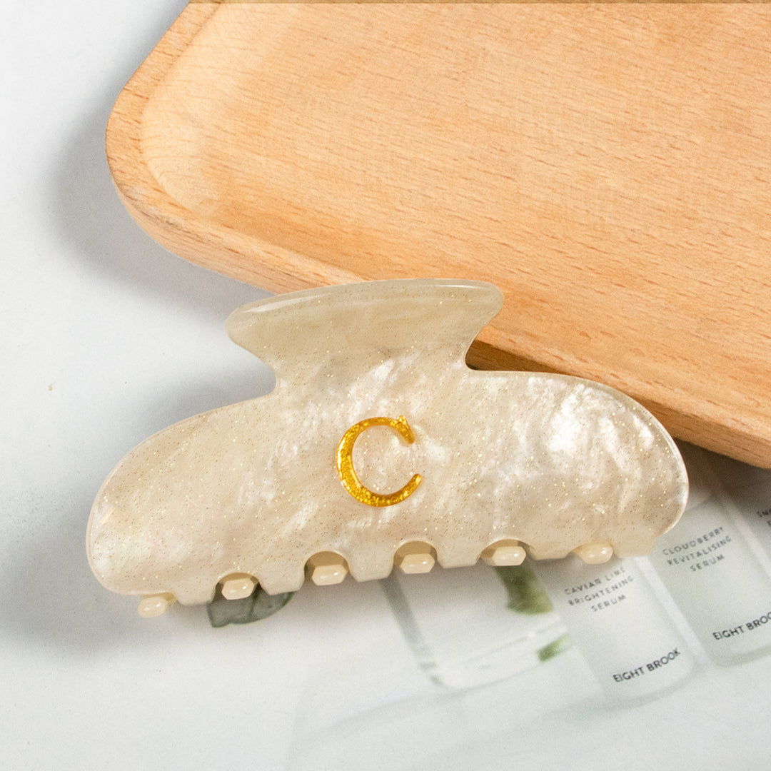 Gold letter acrylic hair shark clip for women