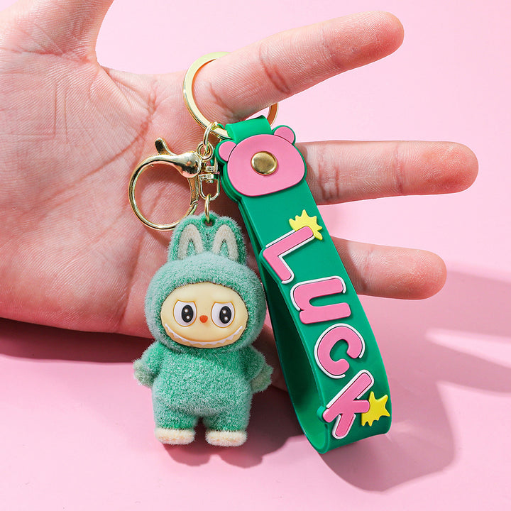 Labubu flocking keychain labubu pendant school gift