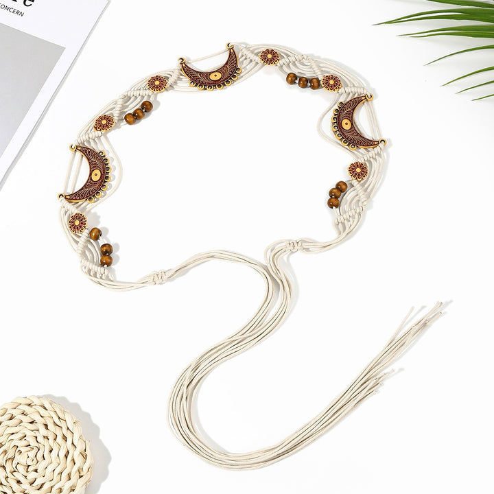 Retro boho waist chain ethnic style braided belt