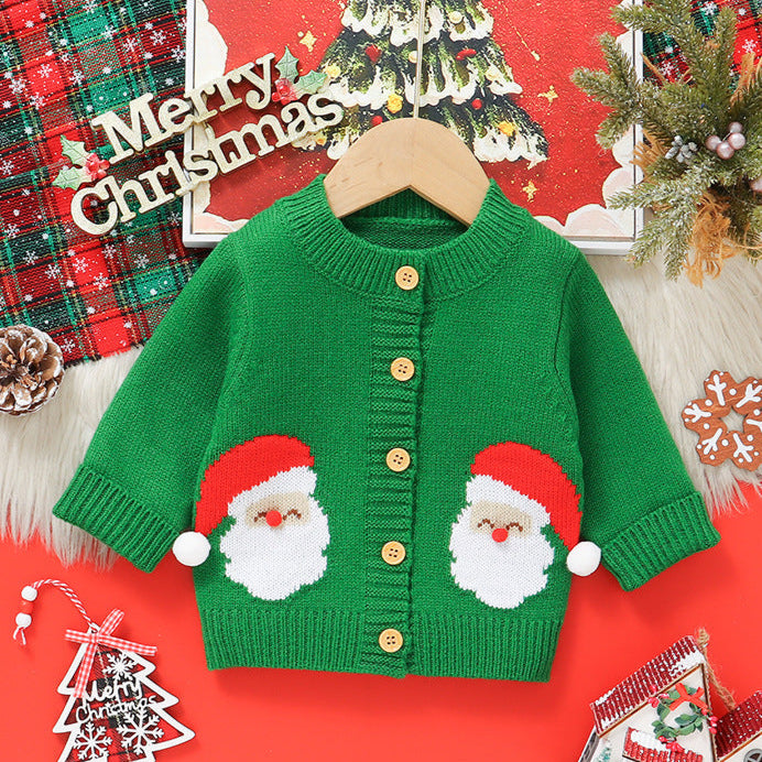 Christmas Santa Claus jacquard knitted sweater cardigan