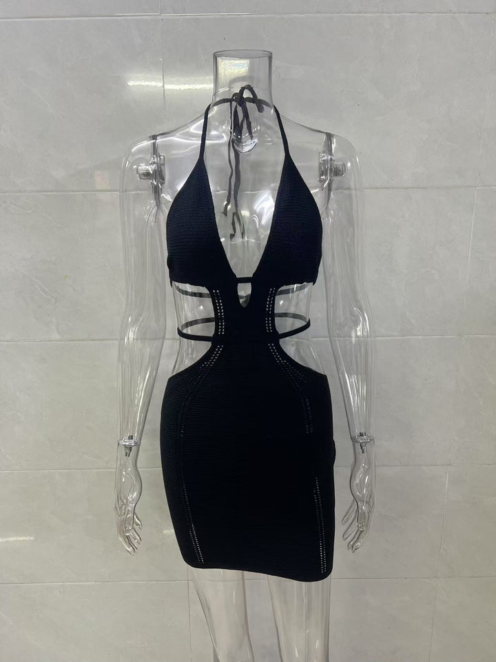 Sexy lace-up halter neck wrap chest beach dress